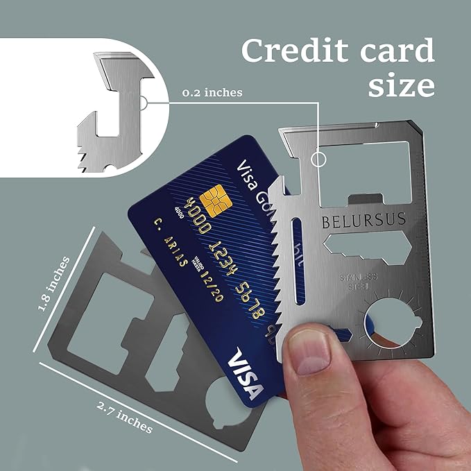 Multitool Wallet Pocket Card - Multi-Tool Survival Camping Kit - Credit Card Size Multipurpose Bottle Opener, Can Opener, Pocket Knife, Lock pick - Best Gift for Men - 14 in 1-2 Pack
