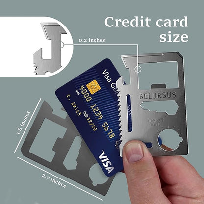 Multitool Wallet Pocket Card - Multi-Tool Survival Camping Kit - Credit Card Size Multipurpose Bottle Opener, Can Opener, Pocket Knife, Lock pick - Best Gift for Men - 14 in 1-2 Pack
