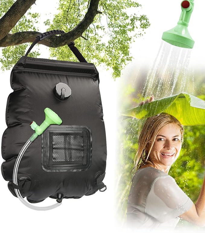 LYOUMEIT Solar Shower Bag 5 Gallon, Portable Shower for Camping, Camping Shower Bag, Solar Heating Shower Bag with Removable Hose and On-Off Switchable Shower Head