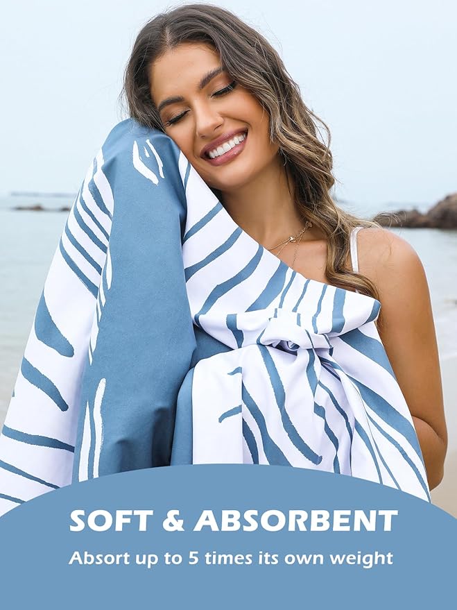 Eunzel Microfiber Beach Towel, Quick Dry Travel Towel Large Sand Free Towel for Beach, Camping, Swim Pool, Gym, Sports& Yoga 71"x32", Whale Blue
