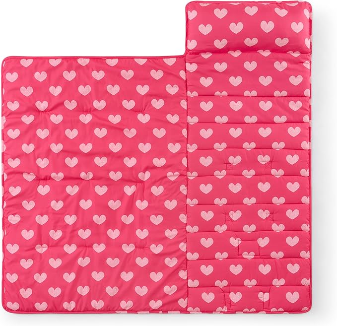 Kids Sleeping Bag Nap Mat with Pillow & Blanket – 3-in-1 Machine Washable Quilted Mat for Toddlers – Portable with Handles – 20" x 50" for Daycare, Preschool, Travel, & Sleepovers