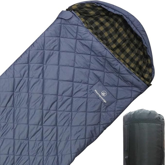 100% Cotton Shell and Lining Sleeping Bag for Adult Cold Weather with Compression Bag&Carry Bag for Camping,Travel and Car Camping