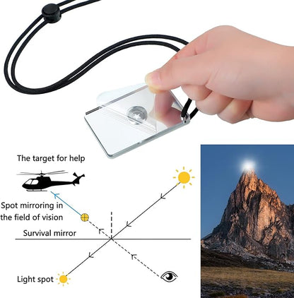 2 Pieces Signal Mirror Survival Camping Mirror 2 x 3 Inch Emergency Signaling PFD Rescue Whistle with 2 Pack Mini Compass for Hiking, Camping, Backpacking and Emergency Situations