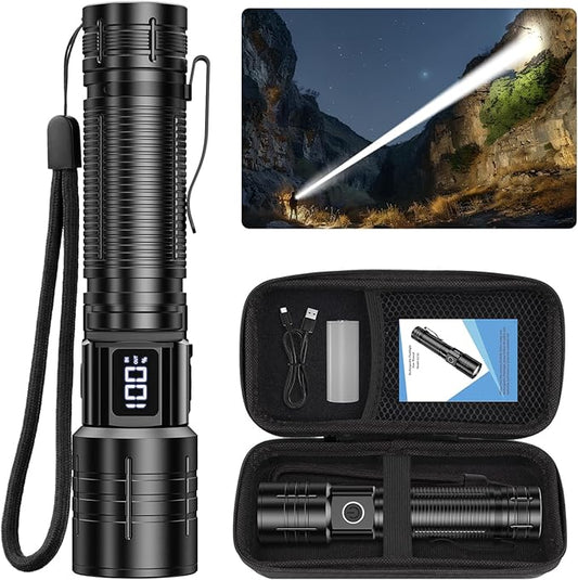Flashlights High Lumens Rechargeable 20,000LM Super Bright LED Flashlight with Dimmable, Zoomable Beam Tactical Flash Lights, 6Modes Small Powerful Waterproof Flashlight for Camping Emergencies Home