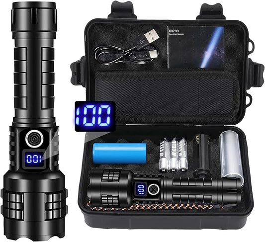 Rechargeable Flashlights High Lumens XHP99 990000 Lumens Brightest LED Tactical Flashlights Super Bright High Powered Flash Light, Powerful Handheld Hunting Flashlight for Emergency Hiking Battle