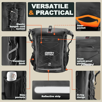 Waterproof Backpack Dry Bag 35L/55L – Heavy Duty Roll-Top Hiking Backpack for Travel, Kayaking, Boating, Camping, Rafting and Fishing