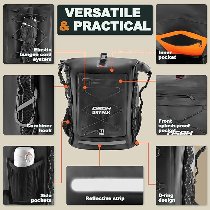 Waterproof Backpack Dry Bag 35L/55L – Heavy Duty Roll-Top Hiking Backpack for Travel, Kayaking, Boating, Camping, Rafting and Fishing