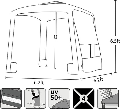 AMMSUN Beach Cabana, 6.2'×6.2' Beach Canopy, Easy Set up and Take Down, Cabana Tent with Sand Pockets, Instant Sun Shade with Side Wall, Turquoise