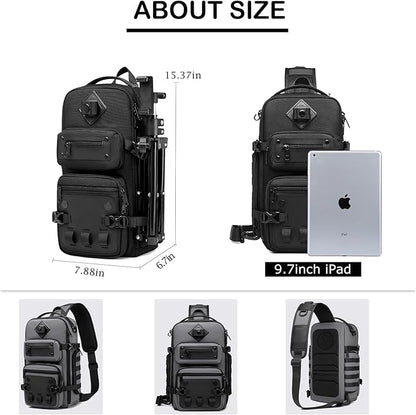 OZUKO Tactical Backpack Chest Sling Bags for Men, Waterproof Crossbody Shoulder Daypack for Outdoor Walking Hiking Trekking (Dark gray)