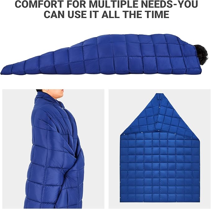 KingCamp Lightweight Camping Blanket, Multifunctional Wearable Warm Compact Water-Resistant Blanket for Cold Weather, Travel, Outdoor, Hiking, Backpacking, Stadium, 620 FP, Navy