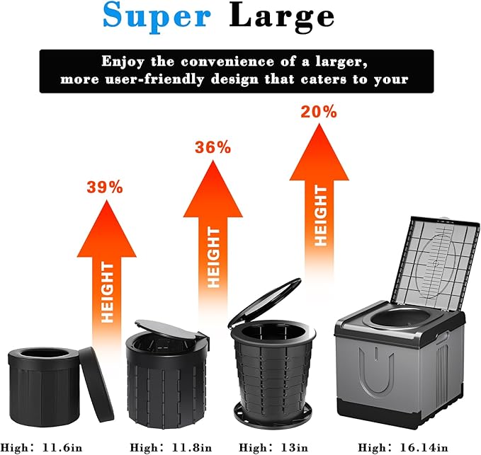 Upgrade XXXL Portable Toilet for Adults Camping, 17.3x16x15.74 In-Large Portable Foldable Toilet with 20pc-35.4x31.5in Garbage Bag, Perfect for Camping, Hiking, Fishing, Travel, Long Trips, Outdoor