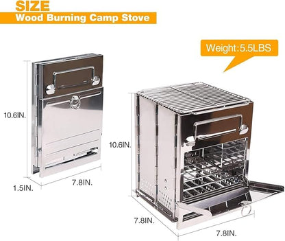 Rocket Stove Folding Camp Stove Foldable Camping Stove Folding Stove Camp Stove Wood Burning Rocket Portable Backpacking Stainless Steel Light Folding Stove for Outdoor Hiking Camping
