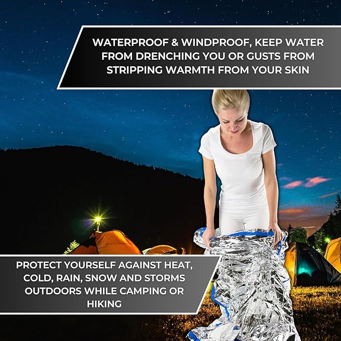 Emergency Blankets for Survival - Disaster Preparedness Prepping Supplies - Space Blanket (2 Pack) - 80" x 40" Retains up to 90% of Body Heat - Mylar Blankets for Camping & Outdoors by HealthyLine