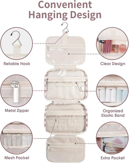 Narwey Travel Toiletry Bag for Women Large Hanging Makeup Bag Organizer Toiletries Bag for Full Size Essentials Accessories Cosmetics (Dusty Rose Checkerboard (Large))