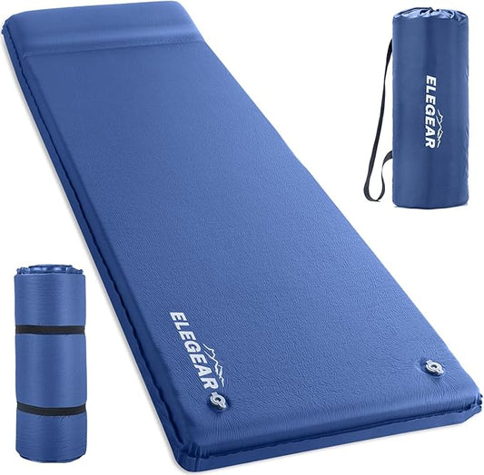 Elegear Self Inflating Sleeping Pad, 3.1" Ultra-Thick Memory Foam Camping Pad with Pillow Fast Inflating in 20s Insulated Camping Mattress Pad 4-Season Camp Sleeping Mat for Camping/Travel/Car/Tent