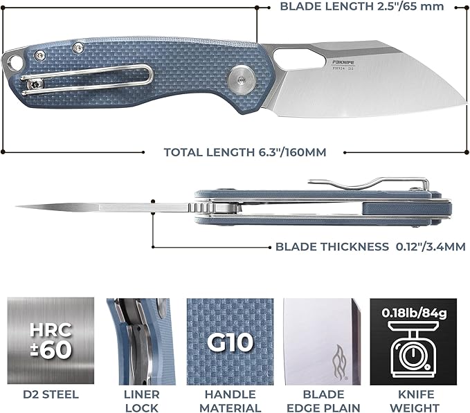 Firebird GANZO FH924-GY Ball Bearing Pocket Folding Knife Wharncliffe D2 Steel Blade G10 Anti-Slip Handle with Clip Camping Hunting Fishing Folder Outdoor EDC Pocket Knife (Gray)
