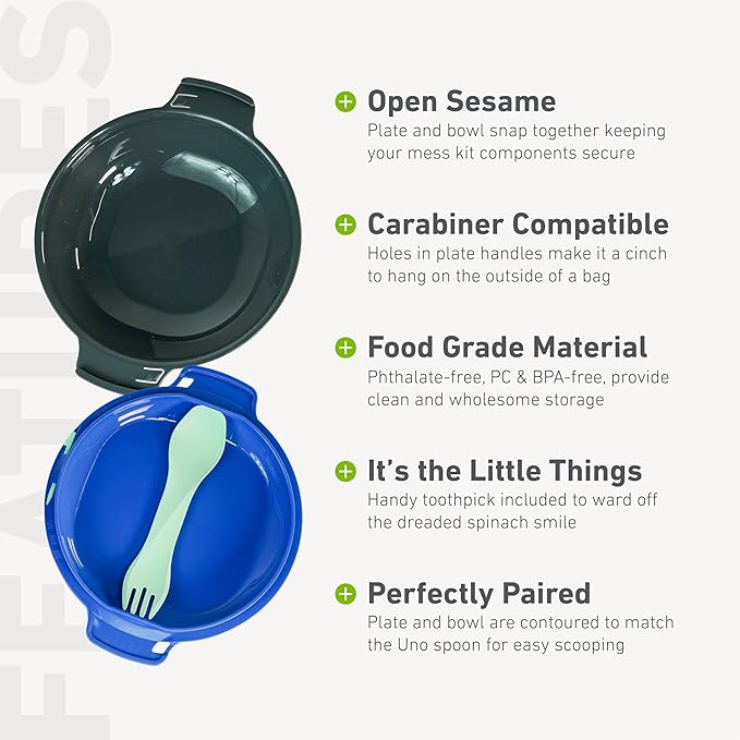humangear GoKit Light | Travel Mess Kit | 5-Tool Portable Bowl, Plate, Spork | Camping Utensils