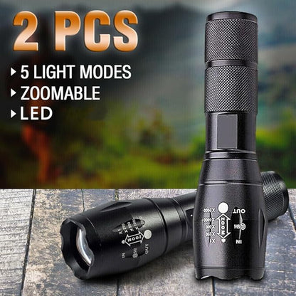 LED Flashlights 2 Pack- Mini Camping Flashlights Torch with High Lumens, 5 Modes, Zoomable Beam - Powerful, Bright, Tactical Flash Light for Emergency, Outdoor and Home Use