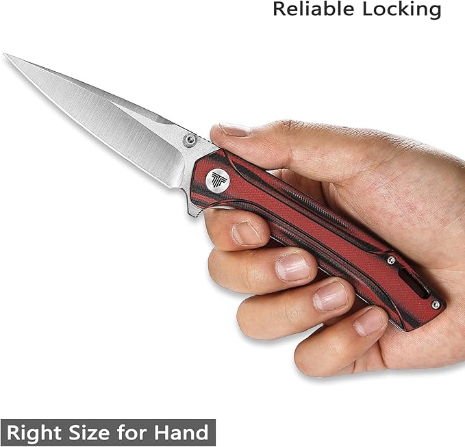 154CM Pocket Knife,3.26in Thumb Stud Satin 154CM Blade,Red and Black G10 Handle with Deep Carry Clip,Folding EDC Knives for Men Camping Fishing,Volans-03RB