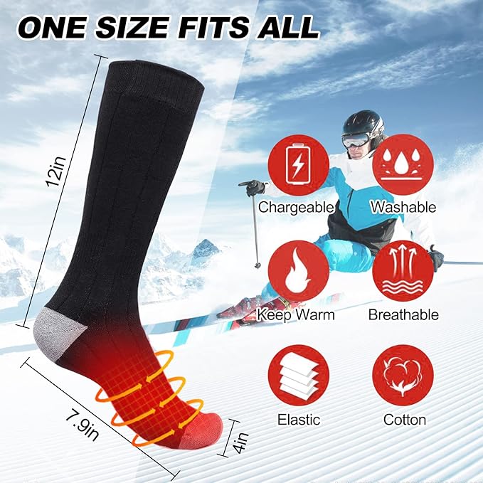 Electric Heated Socks, Upgraded Winter Rechargeable Washable Battery Heat Socks Men Women Thermal Warming Socks for Outdoor Hiking Camping Skiing Fishing Hunting Mountaineering