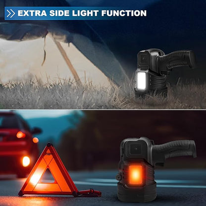Rechargeable Spotlight Flashlight, 1,000,000 Lumens Super Bright Spotlight Outdoor with Cob Light & USB Output, Lightweight Handheld Led Spot Light for Hunting Boating Camping