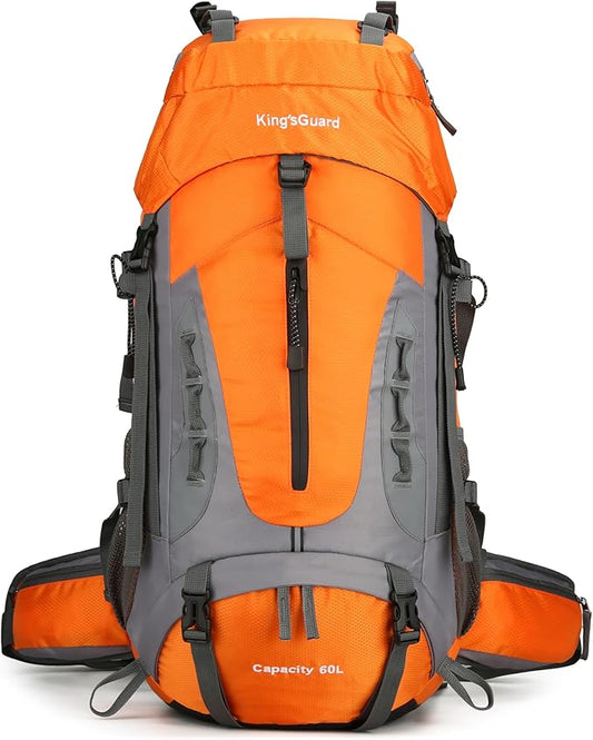 King'sGuard 60L Hiking Backpack Large Waterproof Camping Backpack for Men and Women Lightweight Frameless Backpacking Backpack with Rain Cover (Orange)