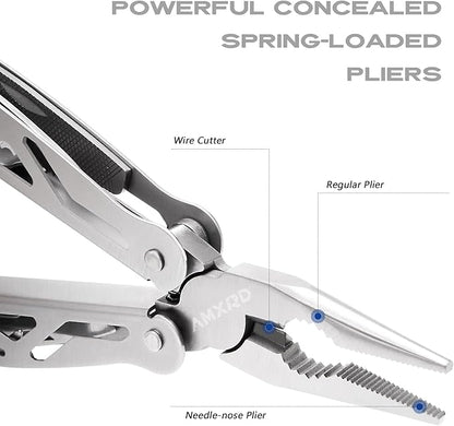 Multitool Pliers, 12-in-1 Hard Stainless Steel Foldable Multi Tool, Pocket Knife Camping Tool, Multi-pliers Used as Knife, Bottle Opener, Screwdriver, Sickle etc, Gifts for Men