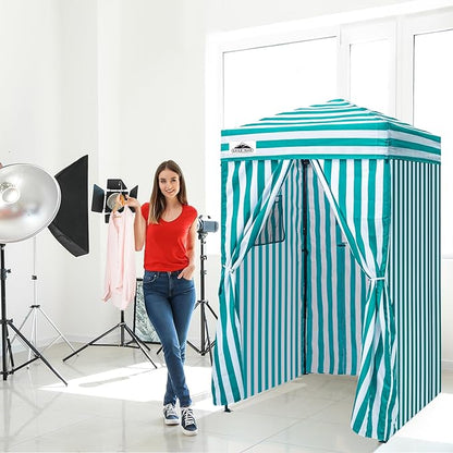 EAGLE PEAK Flex Ultra Compact 4x4 Pop-up Canopy, Sun Shelter, Changing Room, Portable Privacy Canopy Cabana for Pool, Fashion Photoshoots, or Camping, 4x4 ft, White/Light Blue