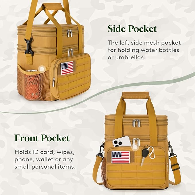 Lifewit Double Deck Tactical Lunch Box for Men, Expandable Leakproof Insulated Large Lunch Cooler with MOLLE Webbing and Shoulder Straps, Heavy Duty Lunch Bag for Men Work Camping Picnic, 16L Brown