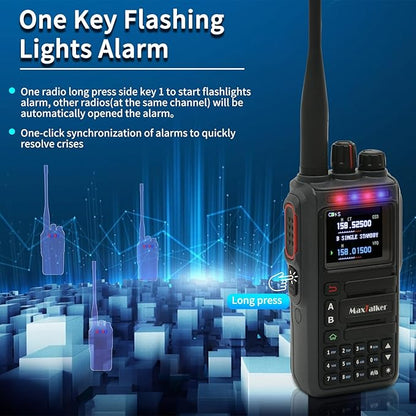 Ham Radio Handheld GMRS Radio: MaxTalker TK-W60 Waterproof Ham Radios Long Range 8W with Tactical Antenna, Two Way Radio Rechargeable Walkie Talkies with Earpiece, Multi-Band VHF UHF Radio for Camping