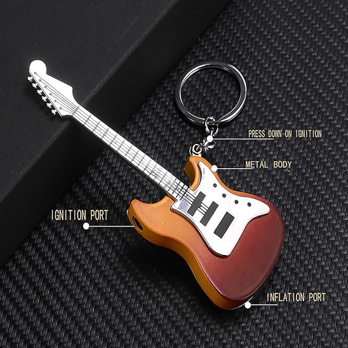 Fancy Fun Guitar Lighter Refillable Metal Vintage Keychain Lighter Unique Novelty Cool lighters for Men Fireplace Candle Camping BBQ (Without Butane Gas) (#5)