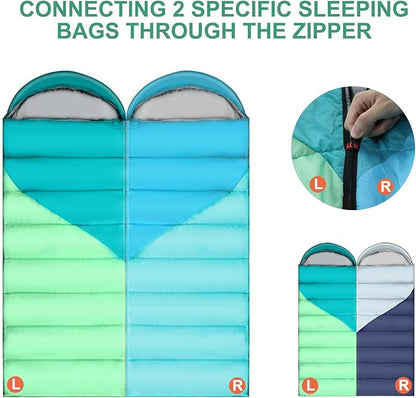 Camping Sleeping Bags for Adults Kids - 3-4 Seasons Warm & Cold Weather Backpacking Hiking XL Size Roomy Camping Gear Equipment for Couples Outdoor Car Family Travelling - Lightweight & Waterproof