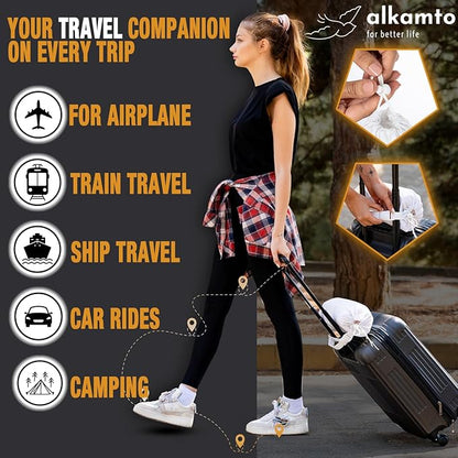 Travel & Camping Comfortable Memory Foam Pillow with Extra Cotton Cover – Easy to Carry Portable Bag