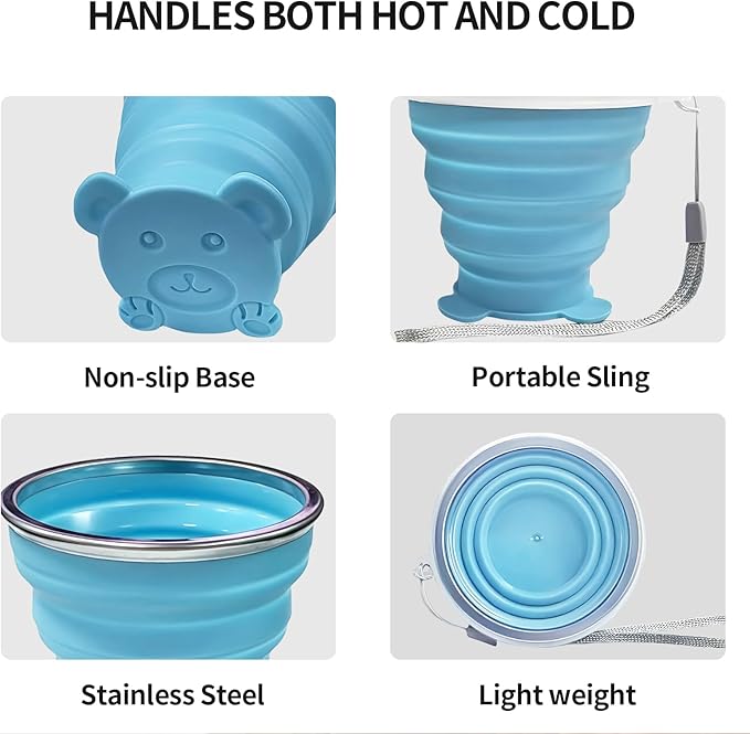 2 pcs 180ML Silicone Small Foldable Cup-Expandable Folding Drinking Cup -Reusable Portable Mugs Cup with Lids For Travel, Camping, Hiking, Survival, Holiday, Outdoor Sports
