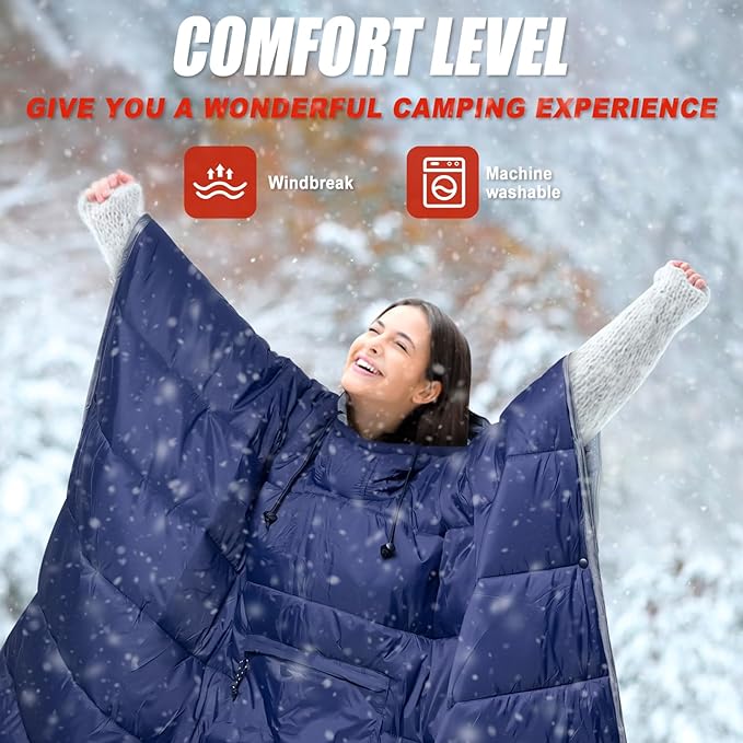 Sleeping Bag Wearable Hooded Blanket - Envelope Lightweight Thermal Cloak Cape Windproof with Premium Stuff Compression Sack for Backpacking Hiking Hunting Fishing Outdoor Sport