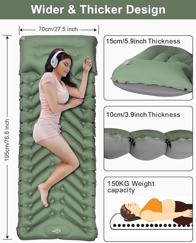 Inflatable Sleeping Pad for Camping, Extra Thick 3.9 Inch Self Inflating Camping Pad with Built-in Foot Pump & Pillow, Ultralight Compact Camping Sleeping Mat for Backpacking Camping Hiking