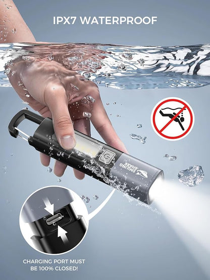 Smiling Shark LED Flashlight, G1 Flash Light Black 3 Modes Zoomable Focus White Sidelight Waterproof Powerful Super Bright EDC Torch Light Outdoor Emergency,Mini-Rechargeable-LED-Flashlight-Camping