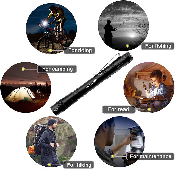 Pen Light Flashlight, 2-Pack B16 LED Pocket PenLight with Clip, 3 Lighting Modes, Small, Mini, Waterproof, Great for Camping, Work, Repair, Emergency (4 × AAA Battery Included)