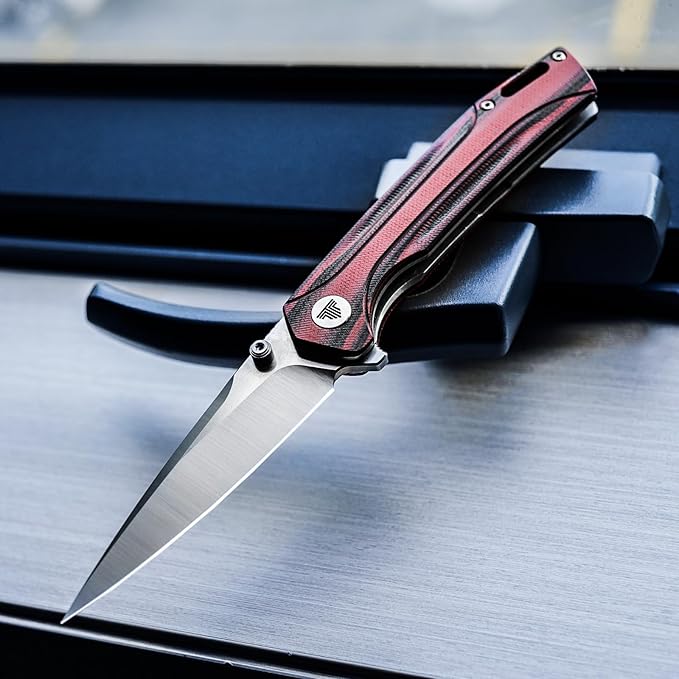 154CM Pocket Knife,3.26in Thumb Stud Satin 154CM Blade,Red and Black G10 Handle with Deep Carry Clip,Folding EDC Knives for Men Camping Fishing,Volans-03RB