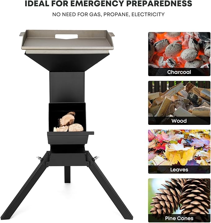 Stanbroil 3 in 1 Rocket Stoves with Grill Rack, Griddle and Pot Cooking Stand, Heavy Duty Wood Burning Stoves for Cooking, Camping wood Stove Kit for Off-Grid Supply, Outdoor Grilling Cooking Event