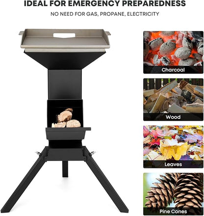 Stanbroil 3 in 1 Rocket Stoves with Grill Rack, Griddle and Pot Cooking Stand, Heavy Duty Wood Burning Stoves for Cooking, Camping wood Stove Kit for Off-Grid Supply, Outdoor Grilling Cooking Event