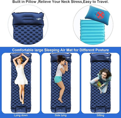 WANNTS Sleeping Pad, Ultralight Inflatable Sleeping Pad for Camping, Built-in Pump, Ultimate for Camping, Hiking - Airpad, Carry Bag, Repair Kit - Compact & Lightweight Camping Pad(Blue)
