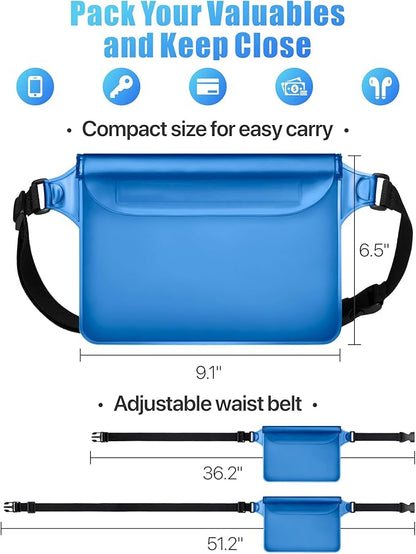 F-color Waterproof Fanny Pack - Waterproof Phone Pouch with Waist Strap - Cruise Essentials 2025 Must Haves Waterproof Pouch Dry Bag Keep Phone Valuables Safe for Beach Kayaking Boating Fishing