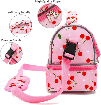 FlowFly Kids Double Decker Cooler Insulated Lunch Bag Large Tote for Boys, Girls, Men, Women, With Adjustable Strap, Cherry