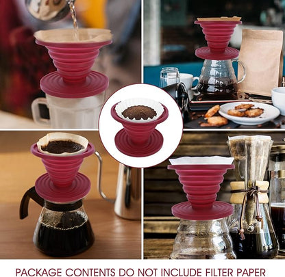 Prasacco Pour Over Coffee Maker Collapsible Pour Over Coffee Dripper Portable Camping Coffee Maker Reusable Silicone Pour Over Coffee Filter for Backpacking Camping Home Office