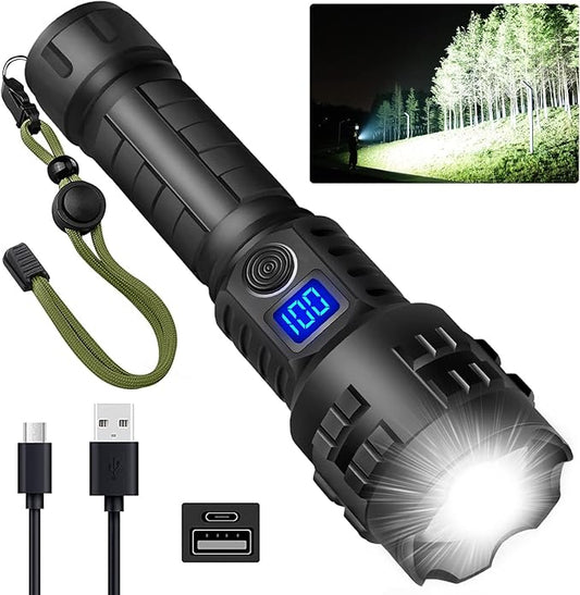 Flashlight High Lumens Rechargeable, Super Bright 100000 Lumen Xhp70.2 FlashLights, LED High Power Tactical Brightest Waterproof FlashLights, Handheld Emergency Flashlights for Camping Hiking