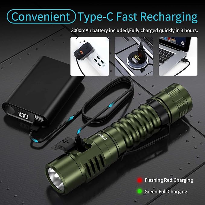 Wurkkos FC11 Rechargeable LED Flashlights Max 1300Lumen High 90CRI EDC Flash Light USB C Charge,IP67 Waterproof Torch, Magnetic Tailcap, Great for Dog Walking Home use Emergency(Green-4000K)
