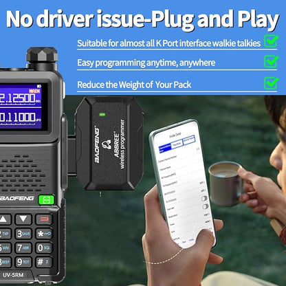 ABBREE Ham Radio Wireless Programmer Adapter for Baofeng UV-5R BF-F8HP 5RM UV-21R K5Plus UV-17R BF-888S AR-152 GM-15 Pro GM-5RH UV-5G Plus Quansheng UV-K5 Handheld Two Way Radio