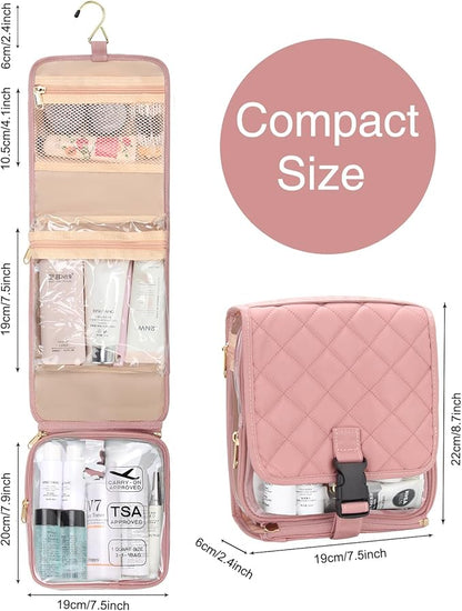 Relavel Travel Toiletry Bag for women with Detachable TSA Approved Toiletry Bag, Compact Hanging toiletry bag with Small Carry On 3-1-1 Clear Waterproof Travel Bags for Toiletries (Pink, A Small)