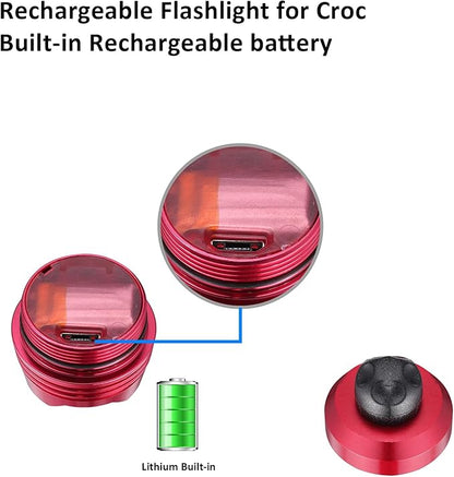 RAHAN Rechargeable Headlights for Croc 2pcs,Flashlights Attachment for Crocs, LED Shoes Light with 3 Light Modes for Dog Walking, Camping, Running, Suitable for Adults Kids, Red